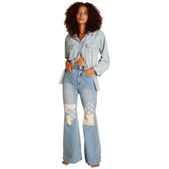 Women's Blue Patchwork Jeans - Picture 1 of 13